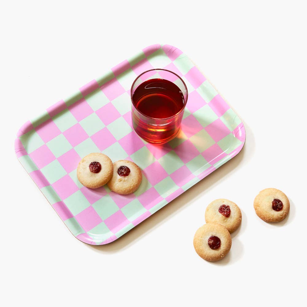 Mint & Peony Checker Serving Tray - 27x20 cm - BLU KAT Modern Love Store Glasgow