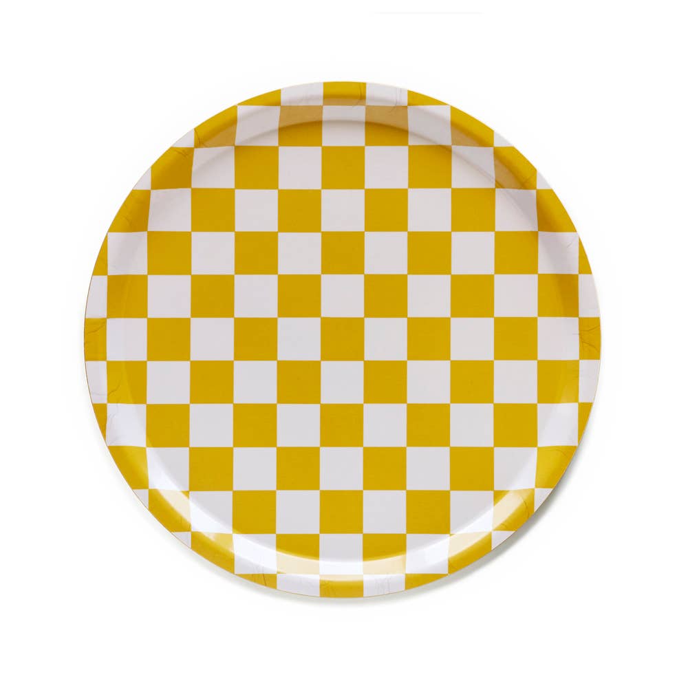 Mustard & Cream Round Serving Tray - 31 cm - BLU KAT Modern Love Store Glasgow