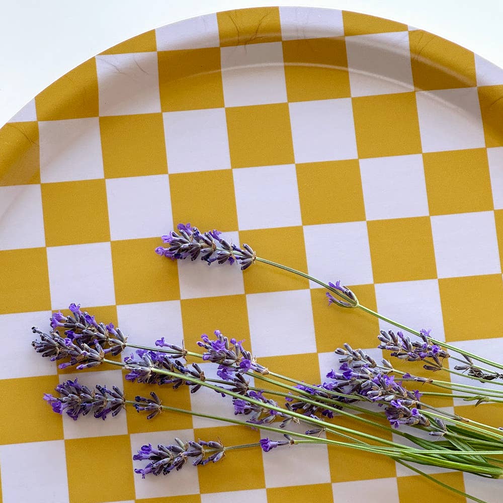 Mustard & Cream Round Serving Tray - 31 cm - BLU KAT Modern Love Store Glasgow