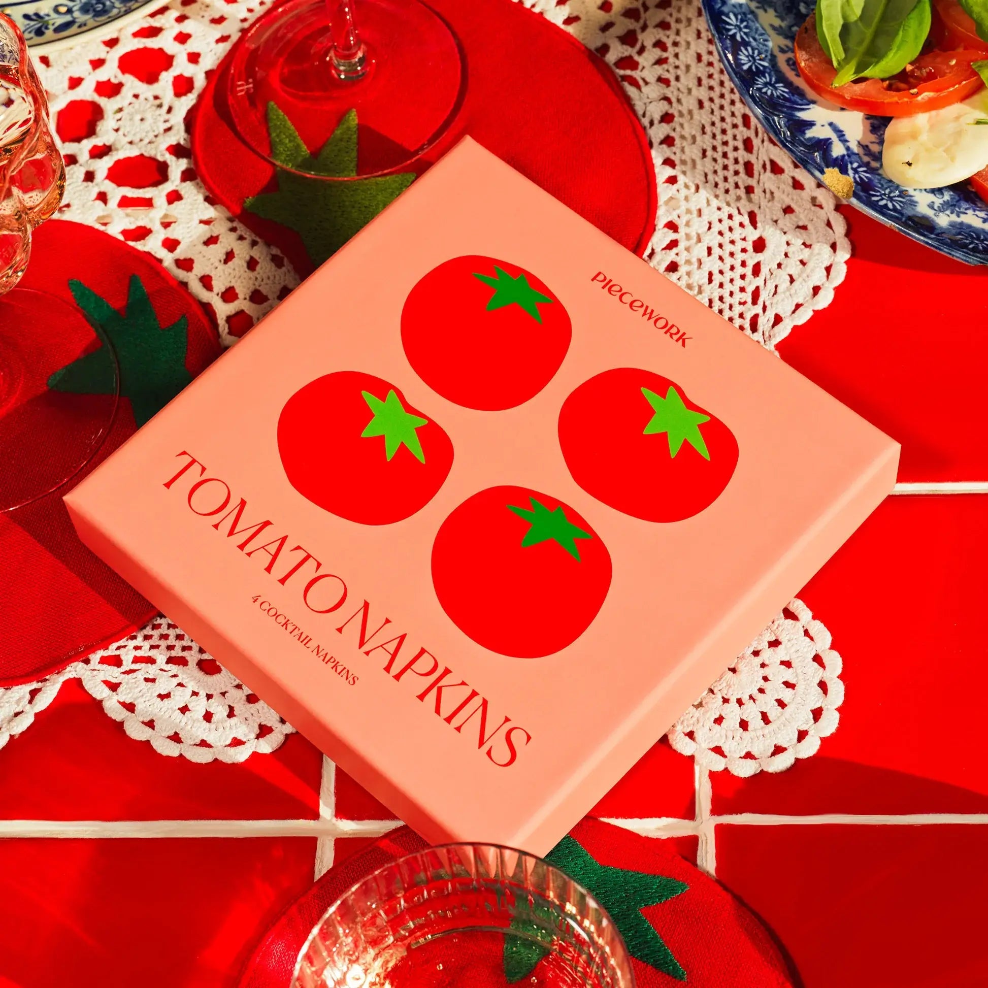 ✨NEW✨ Tomato Cocktail Napkins - Set of 4 - Piecework Puzzles Modern Love Store Glasgow