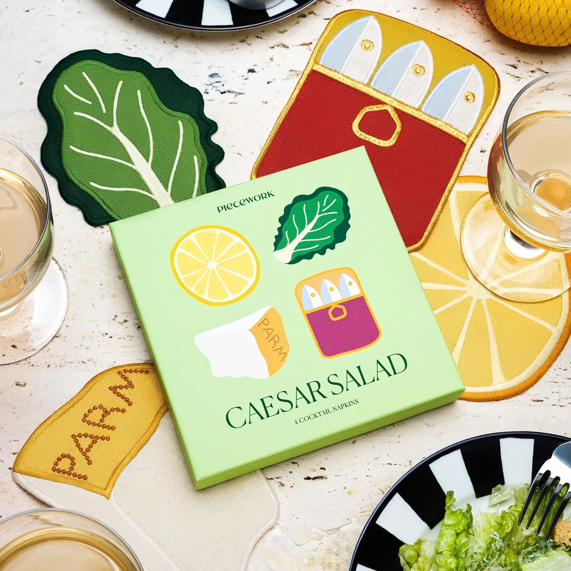 ✨NEW✨Caesar Salad Cocktail Napkins - Set of 4 - Piecework Modern Love Store Glasgow