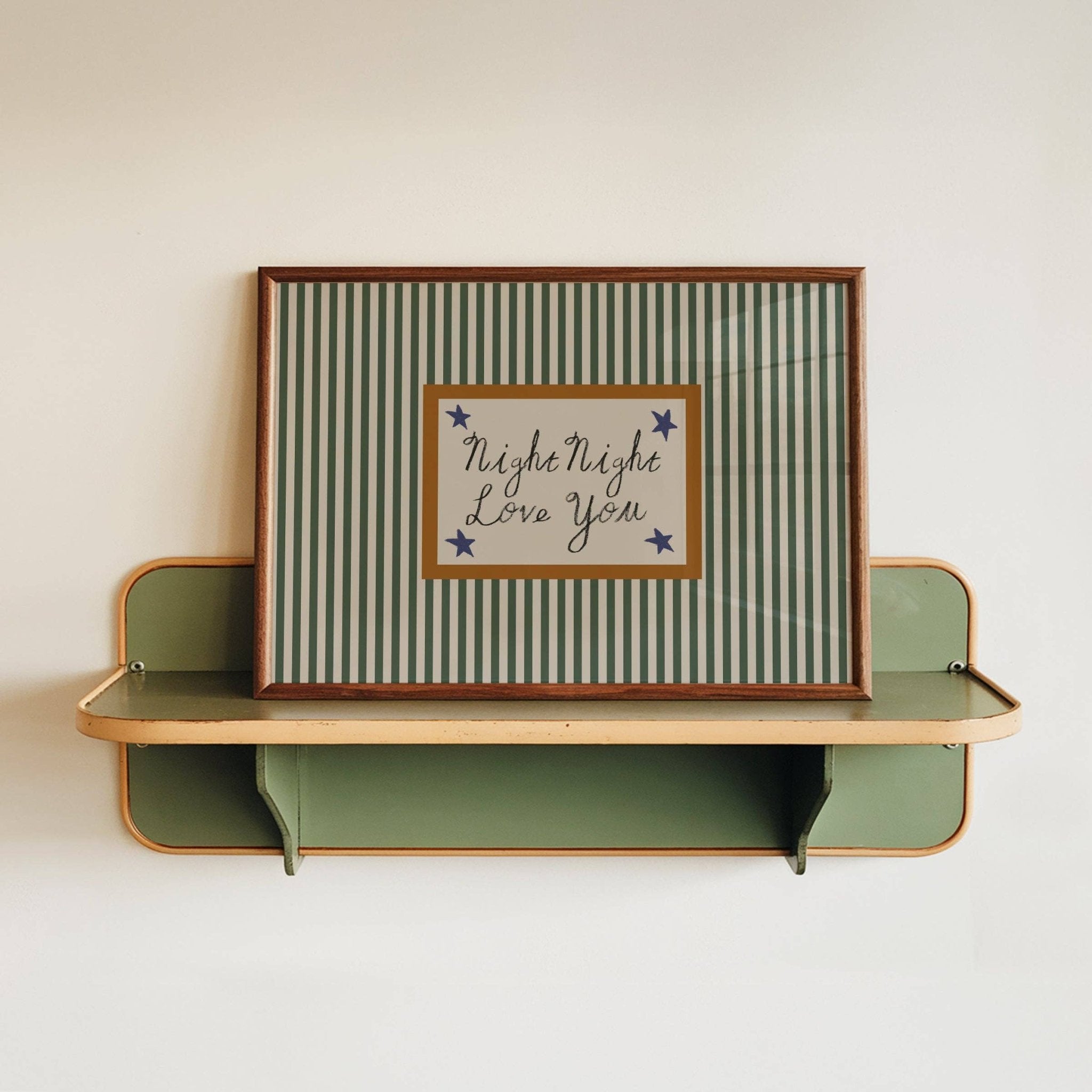 Night Night Love You Striped Print: Green / Pink / Unframed / - Lune Club Modern Love Store Glasgow