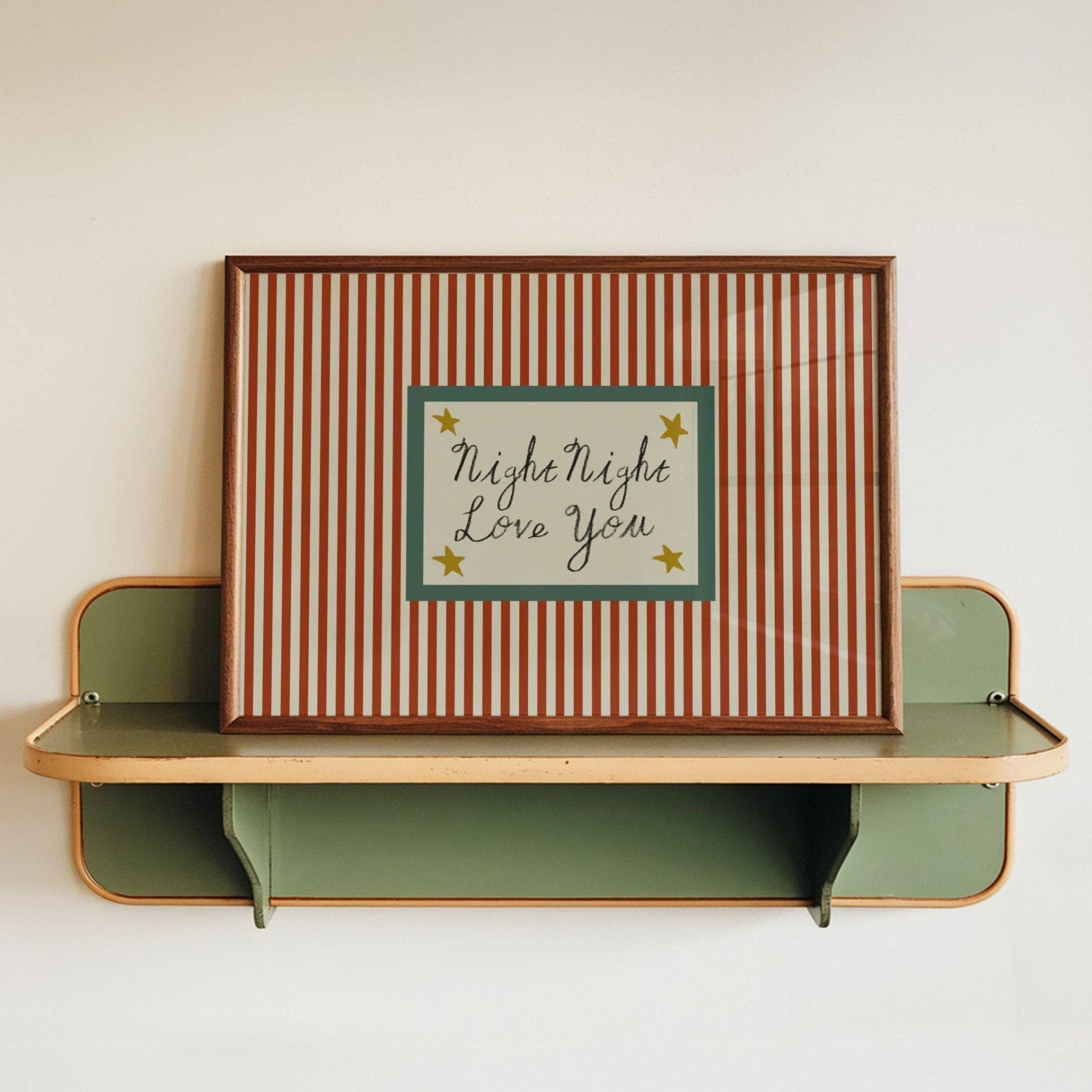 Night Night Love You Striped Print: Green / Pink / Unframed / - Lune Club Modern Love Store Glasgow