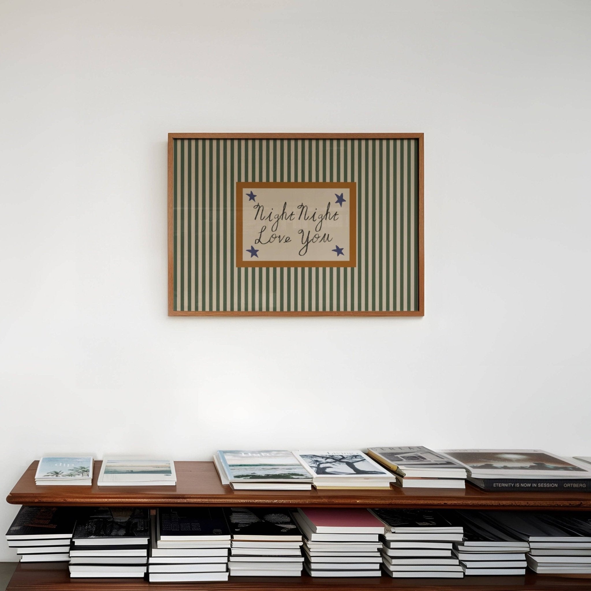 Night Night Love You Striped Print: Green / Pink / Unframed / - Lune Club Modern Love Store Glasgow