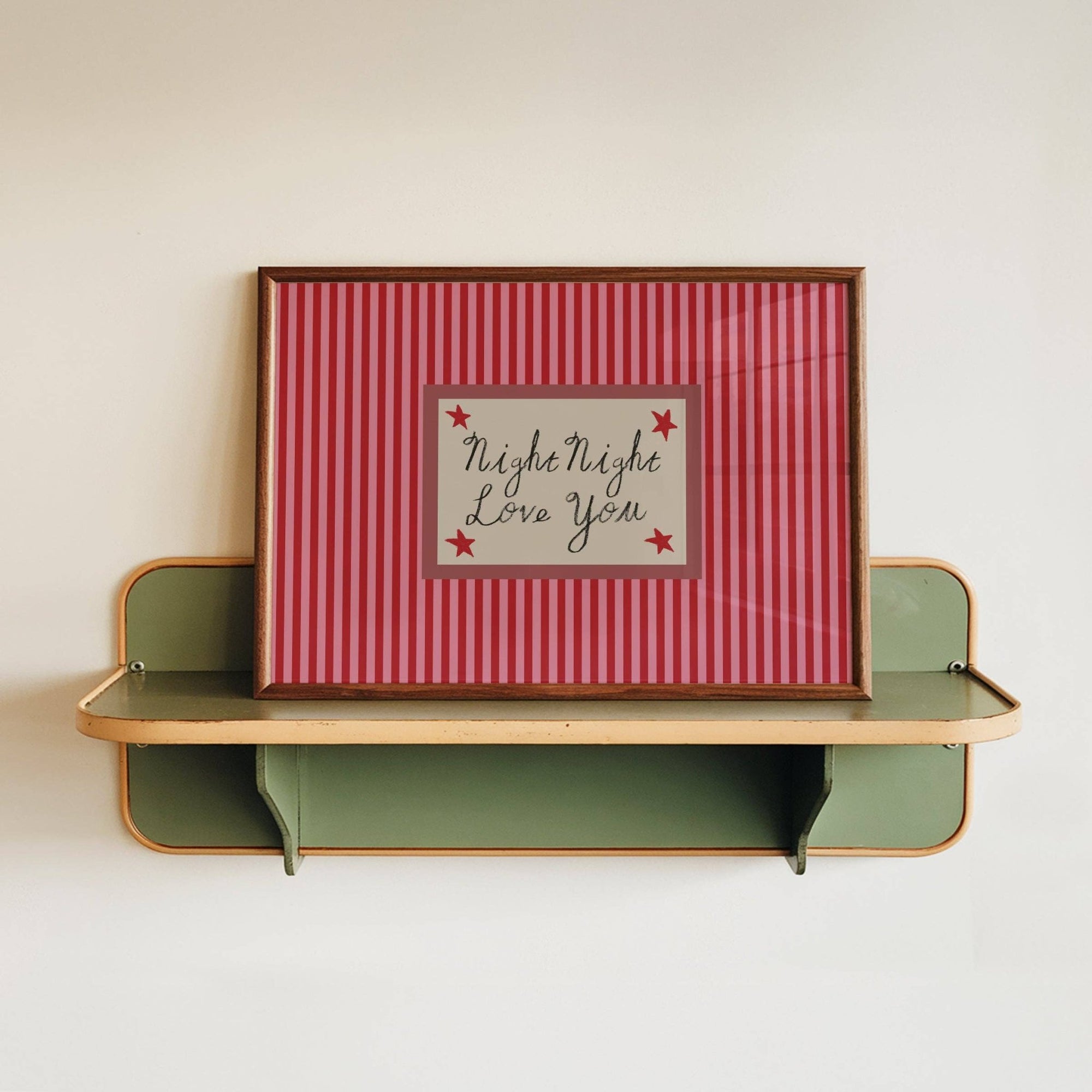 Night Night Love You Striped Print: Pink / Red / Unframed - Lune Club Modern Love Store Glasgow
