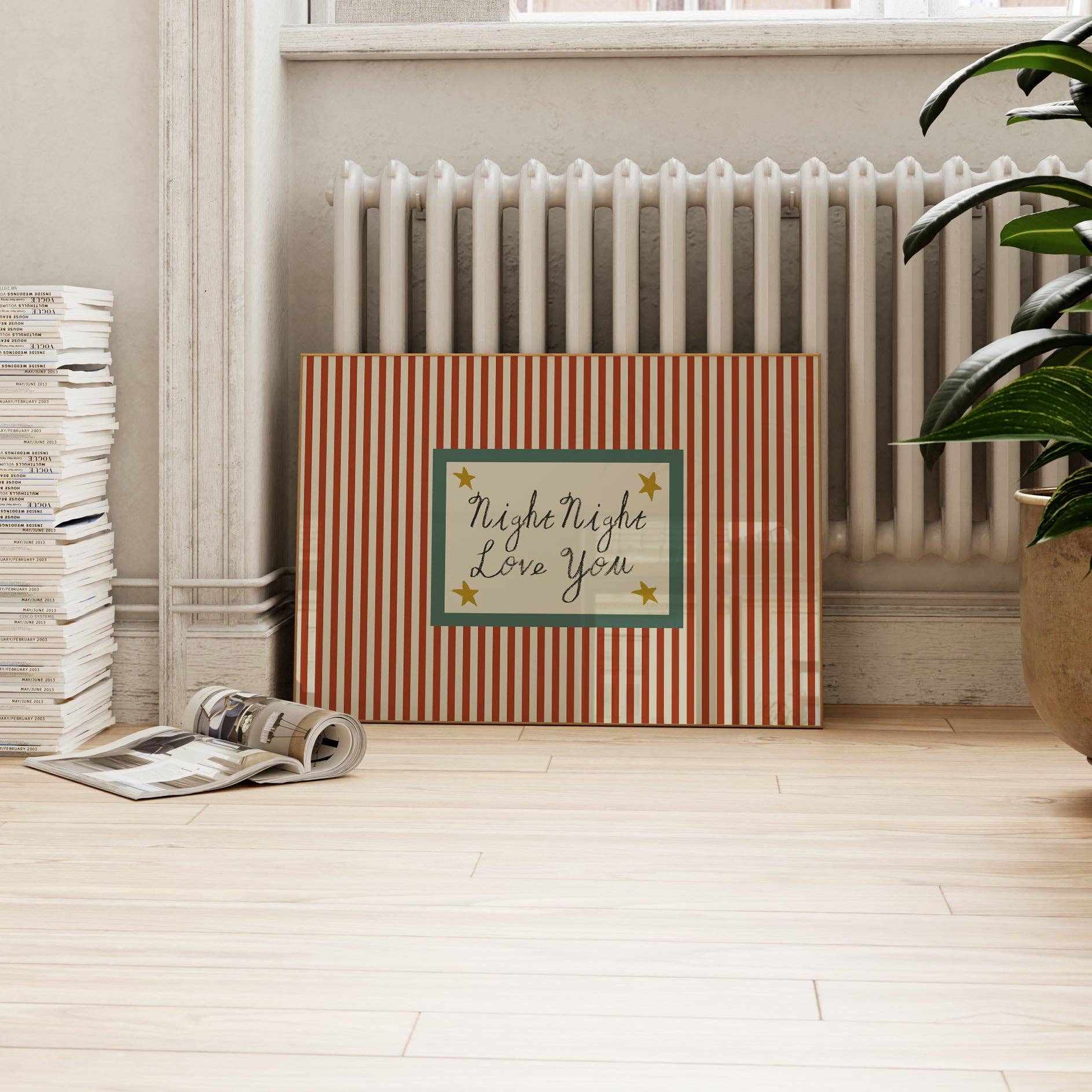 Night Night Love You Striped Print: Rust / Unframed - Lune Club Modern Love Store Glasgow