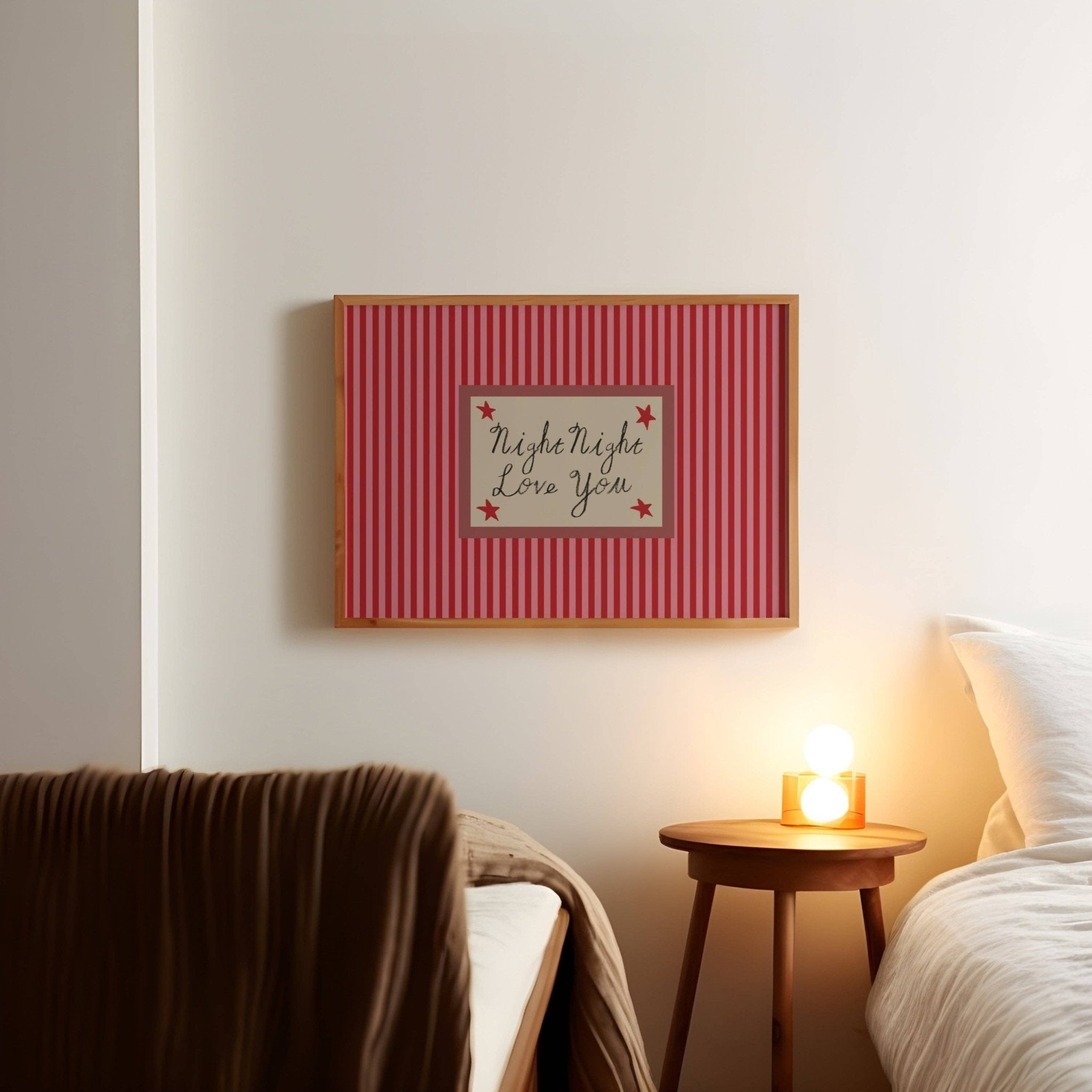 Night Night Love You Striped Print: Rust / Unframed - Lune Club Modern Love Store Glasgow