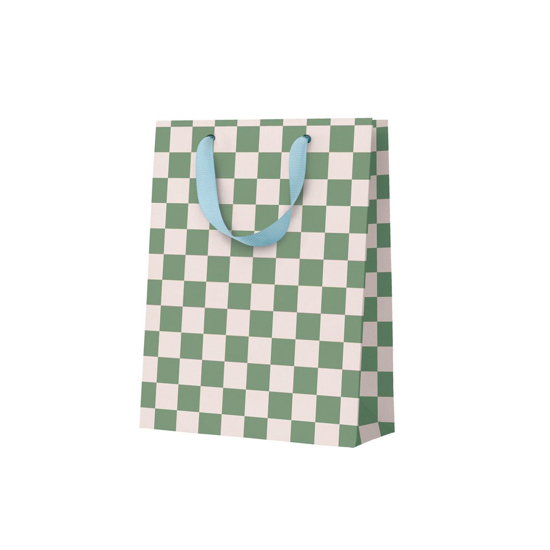 Khaki Checkerboard Medium Gift Bag - Ohh Deer UK + EU Modern Love Store Glasgow