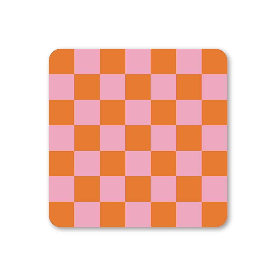 Pink & Orange - Checkerboard Coaster - coaster Ella Goddard Modern Love Store Glasgow