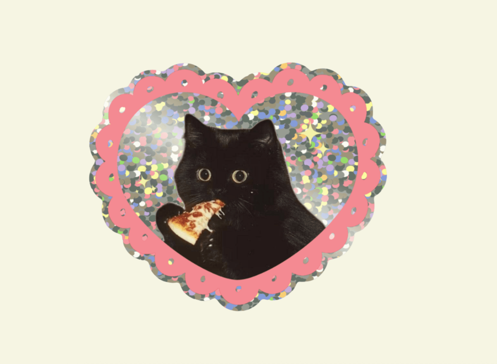 Pizza Cat Glitter Vinyl Sticker - Shellflower Modern Love Store Glasgow