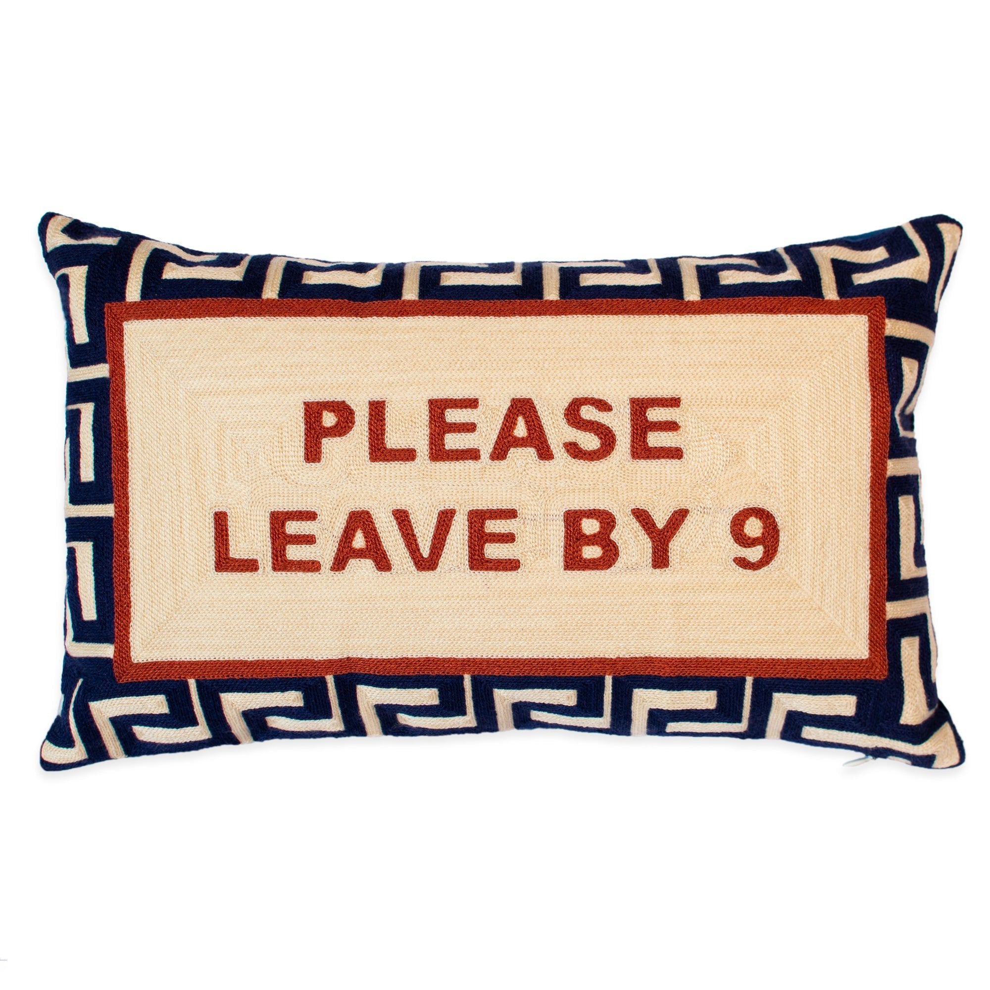Please Leave By 9 Needlepoint Cushion - cushions The Pillow Drop Modern Love Store Glasgow