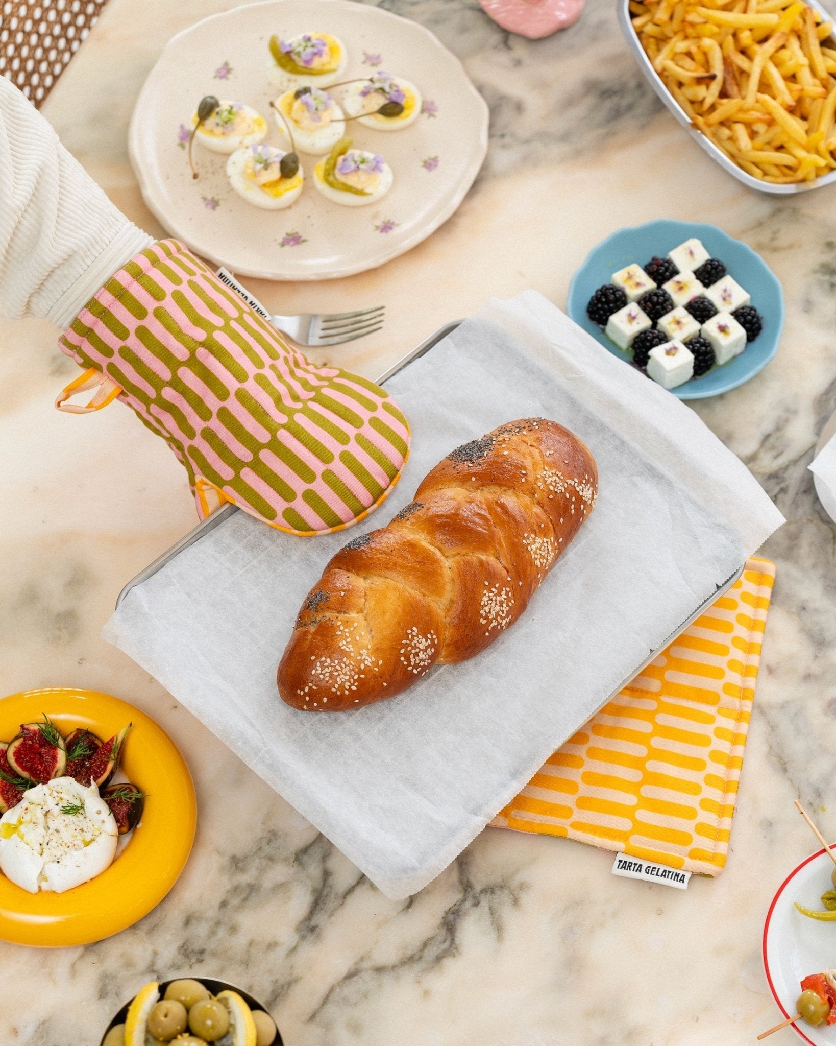 Pot Holder - Olive Green, Pink and Orange - Oven Mitts Tarta Gelatina Modern Love Store Glasgow