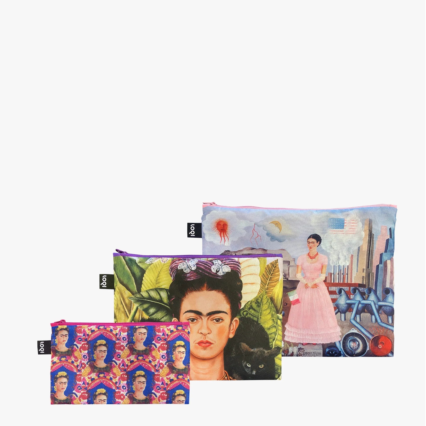 LOQI Frida Kahlo Zip Pockets - Set of 3 - pouch LOQI Modern Love Store Glasgow