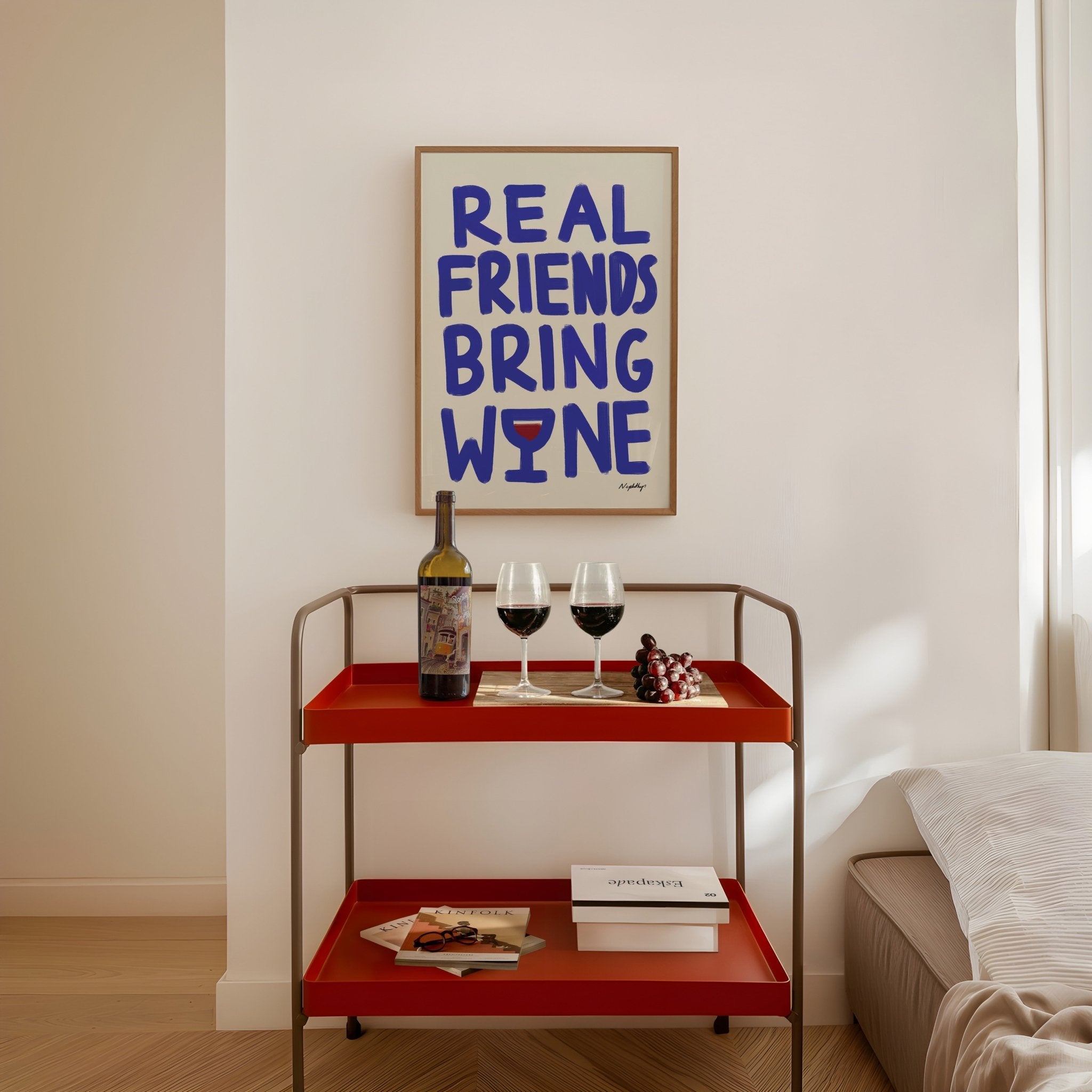 Real Friends Bring Wine Print - Print Nephtys Illustrated Modern Love Store Glasgow