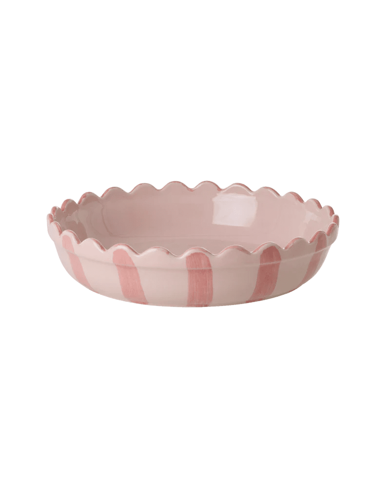 Small Pie Dish in Pink with Coral Stripes dinnerware 