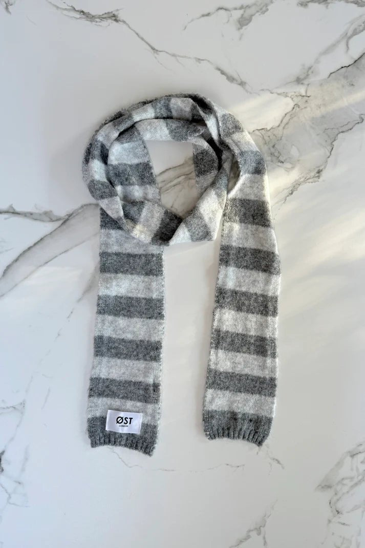 Gunhild Long Stripe Scarf - Grey - Scarf Ost London Modern Love Store Glasgow