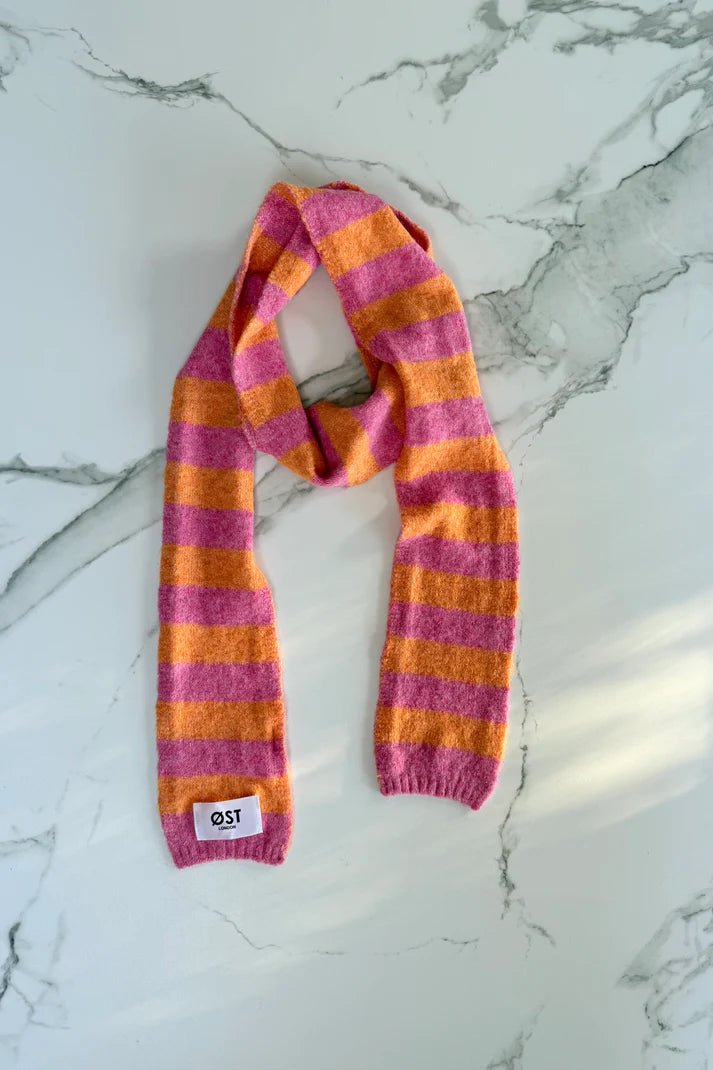 Gunhild Long Stripe Scarf - Pink / Orange - Scarf Ost London Modern Love Store Glasgow