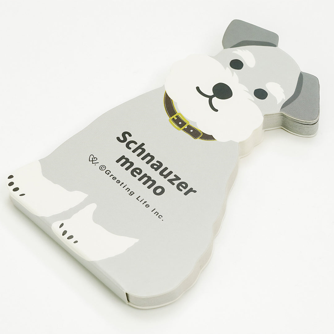 Greeting Life schnauzer memo pad showing five illustrated sheet patterns