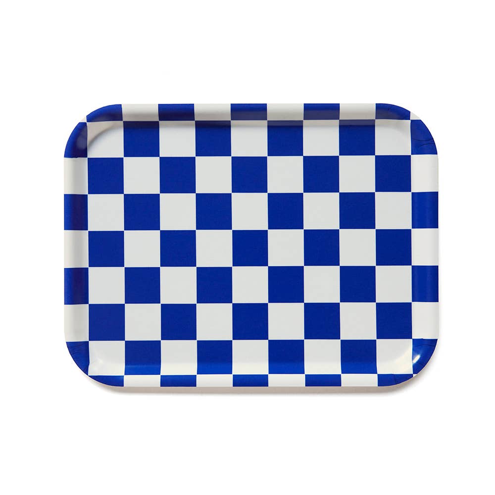 Sea Salt CHECKER Rectangular Serving Tray - 27x20 cm - BLU KAT Modern Love Store Glasgow