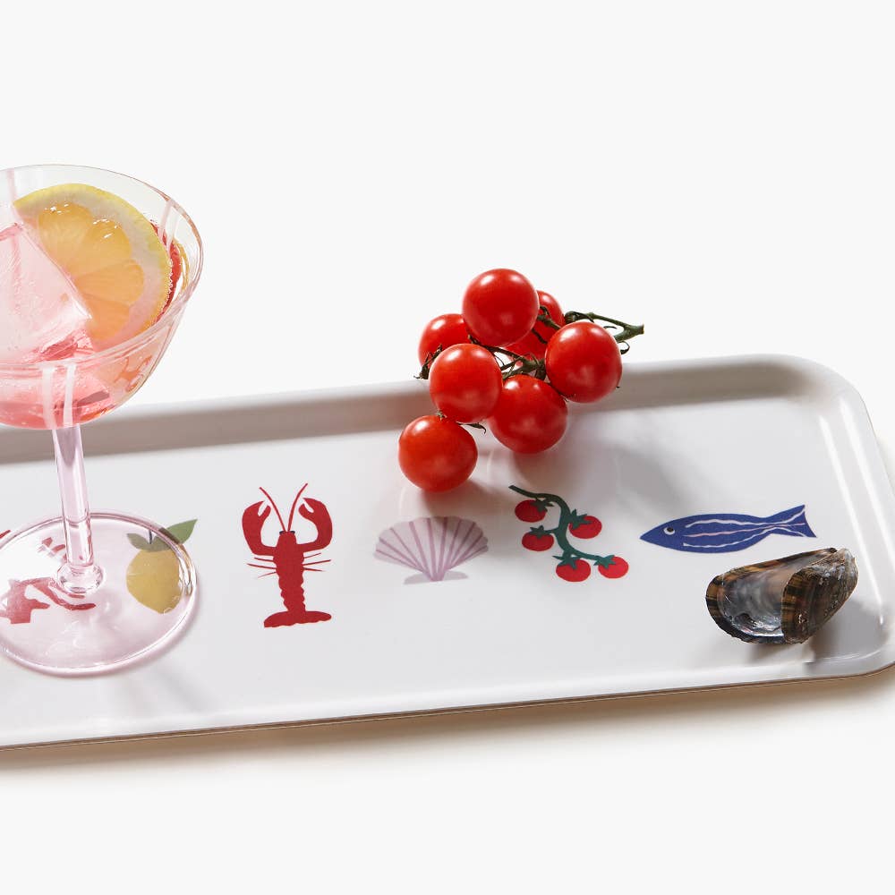 'Seaside Lunch' Rectangular Serving Tray - 32x15 cm - Cream - tray BLU KAT Modern Love Store Glasgow