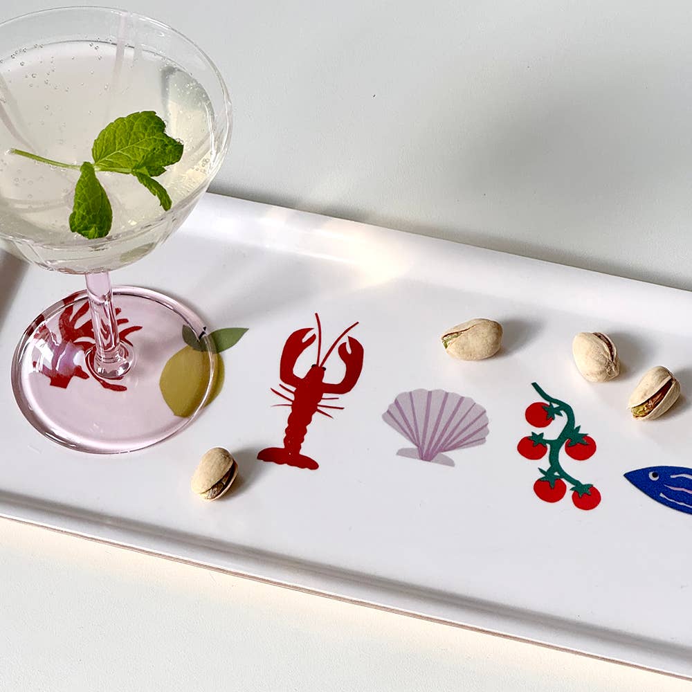 'Seaside Lunch' Rectangular Serving Tray - 32x15 cm - Cream - tray BLU KAT Modern Love Store Glasgow