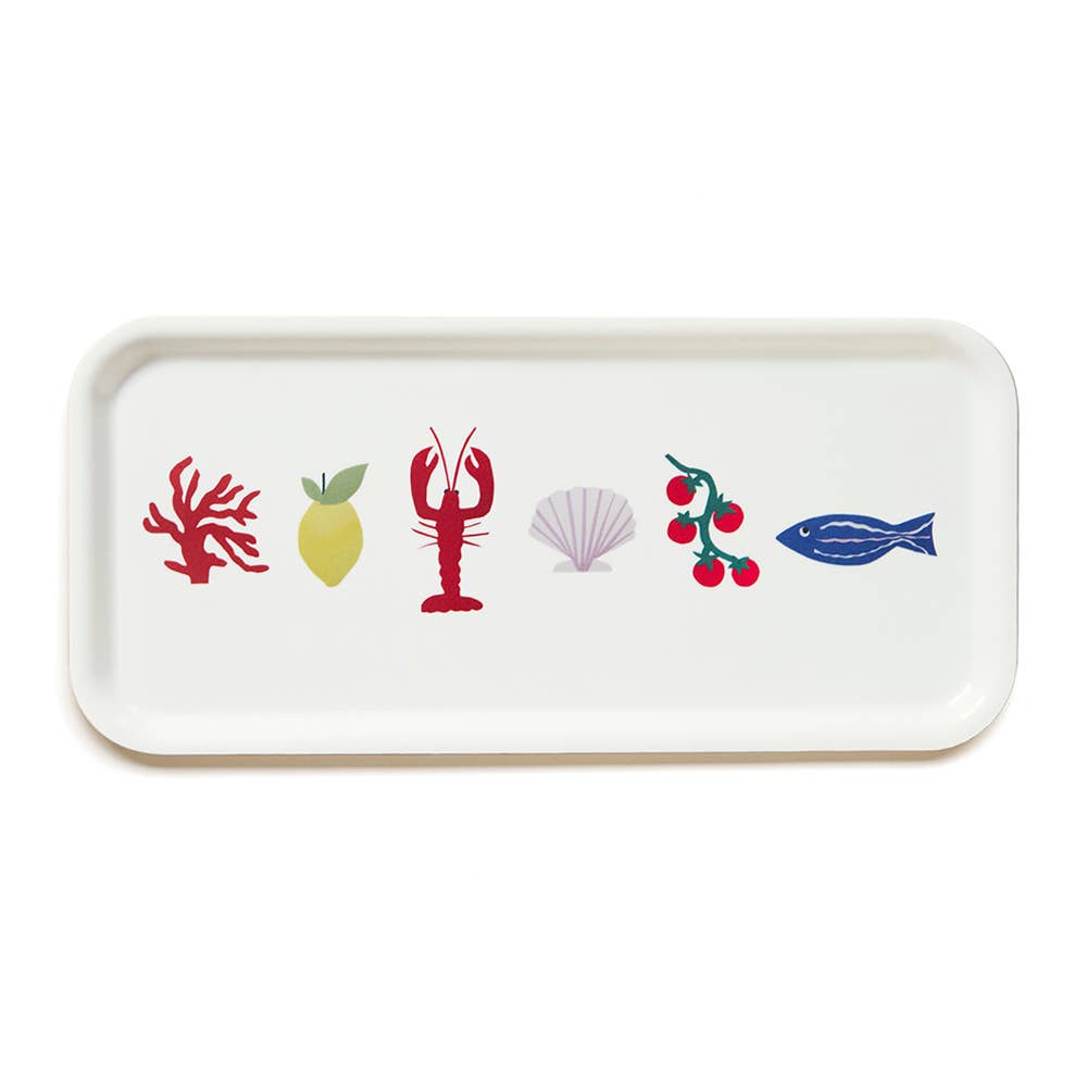 'Seaside Lunch' Rectangular Serving Tray - 32x15 cm - Cream - tray BLU KAT Modern Love Store Glasgow