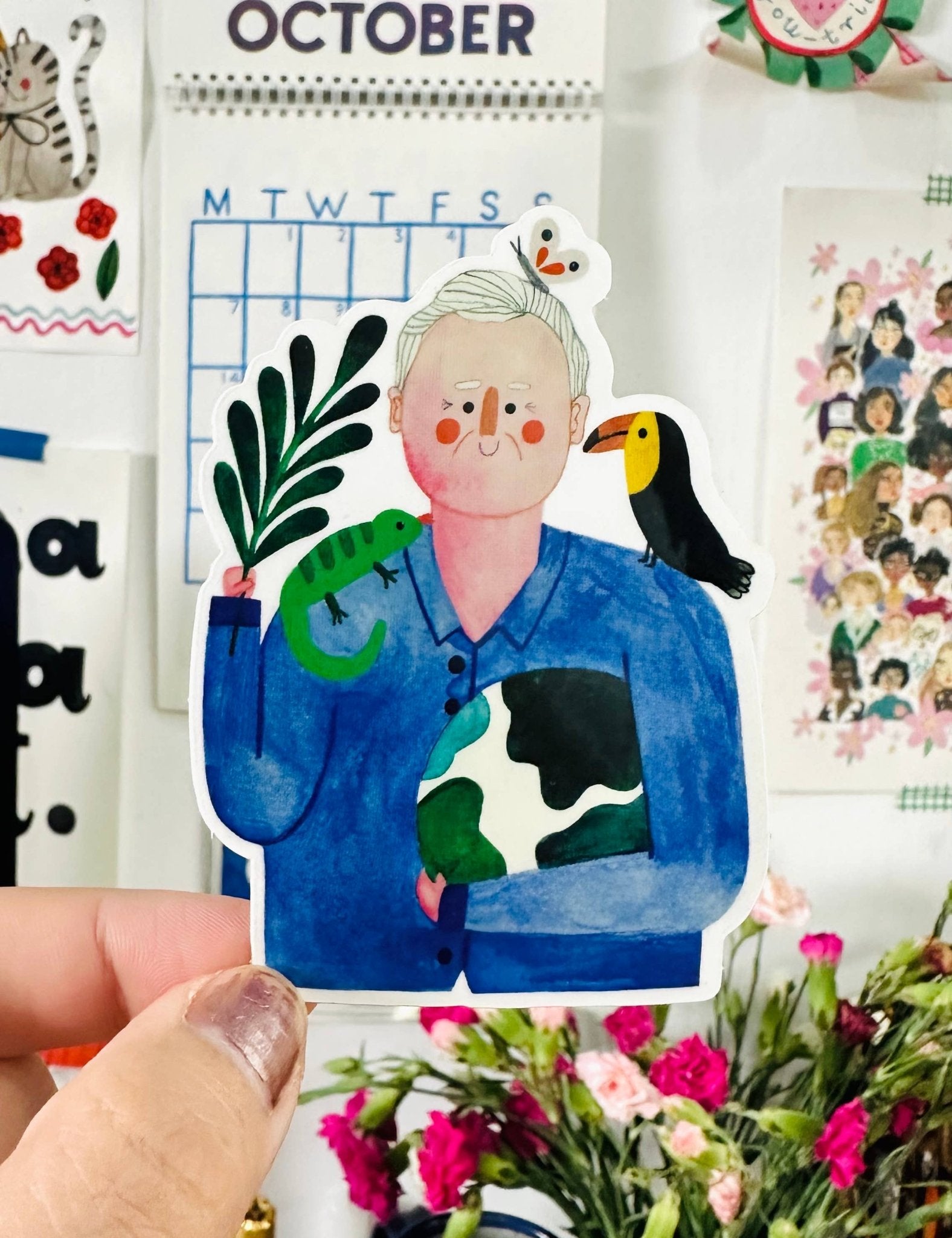 Sir David Attenborough STICKER - Daria Solak Illustrations Modern Love Store Glasgow