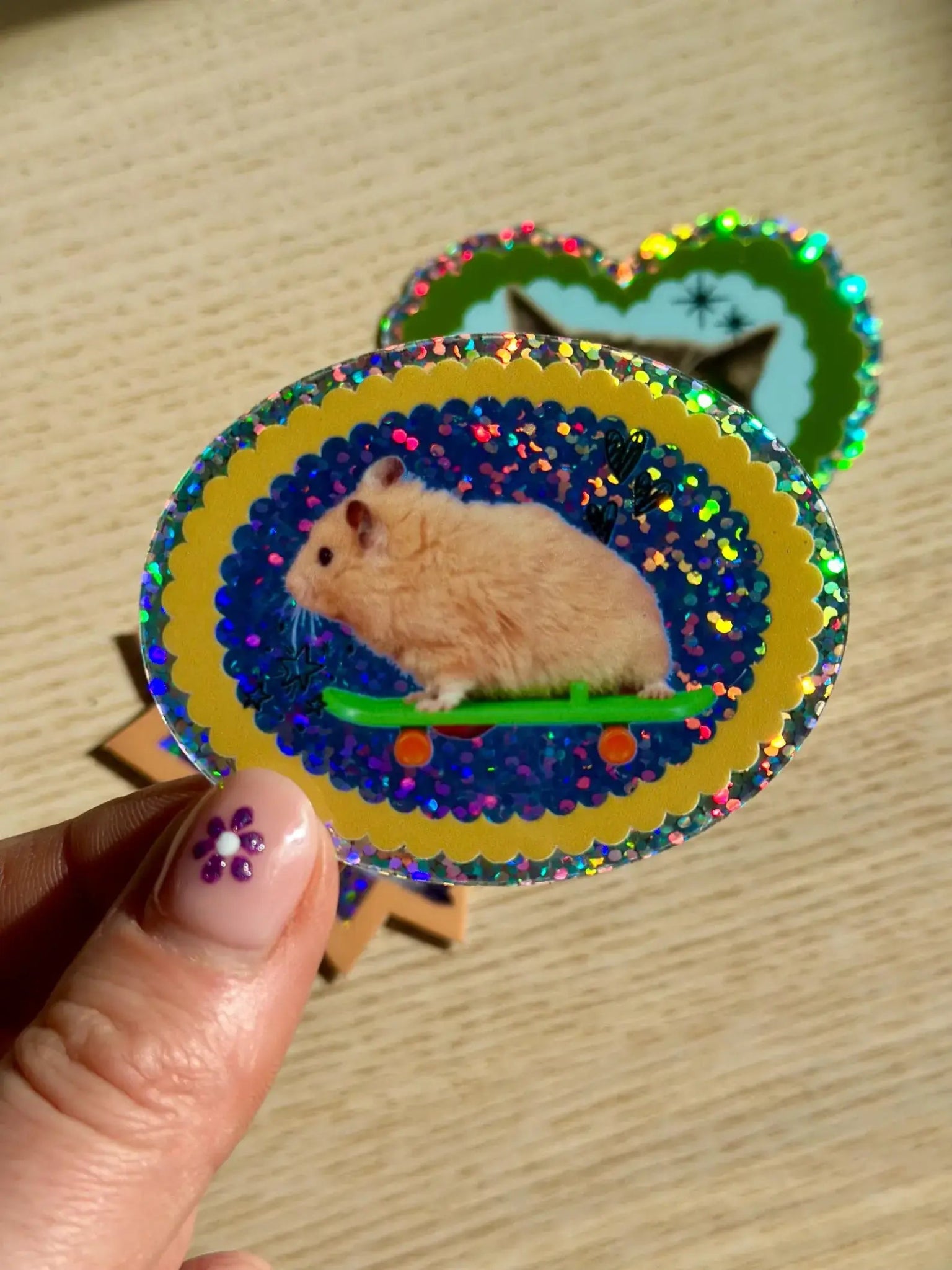 Skateboard Hamster Glitter Vinyl Sticker - Shellflower Modern Love Store Glasgow