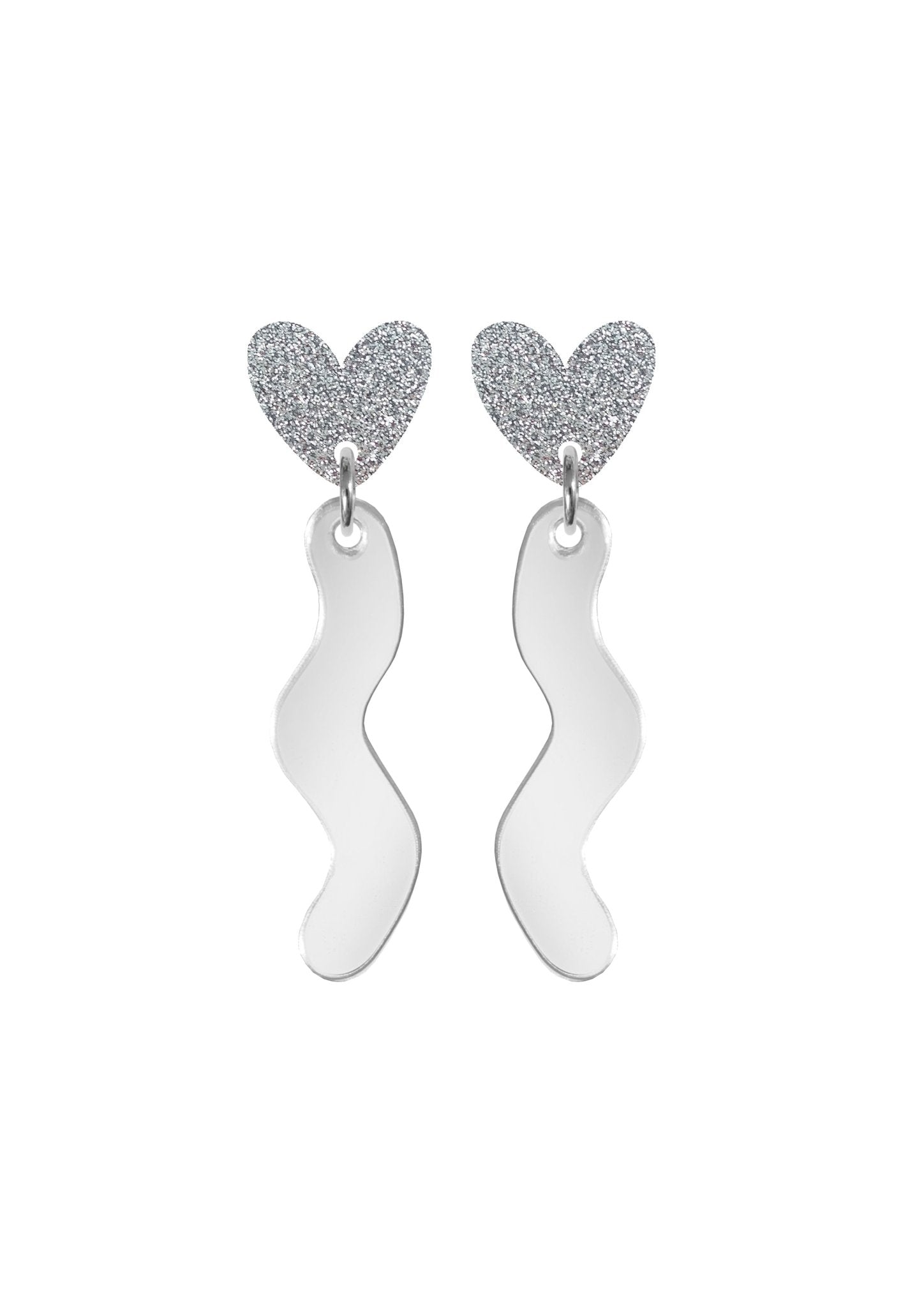 Squiggle Heart Drop Double Silver - Kam Creates Modern Love Store Glasgow