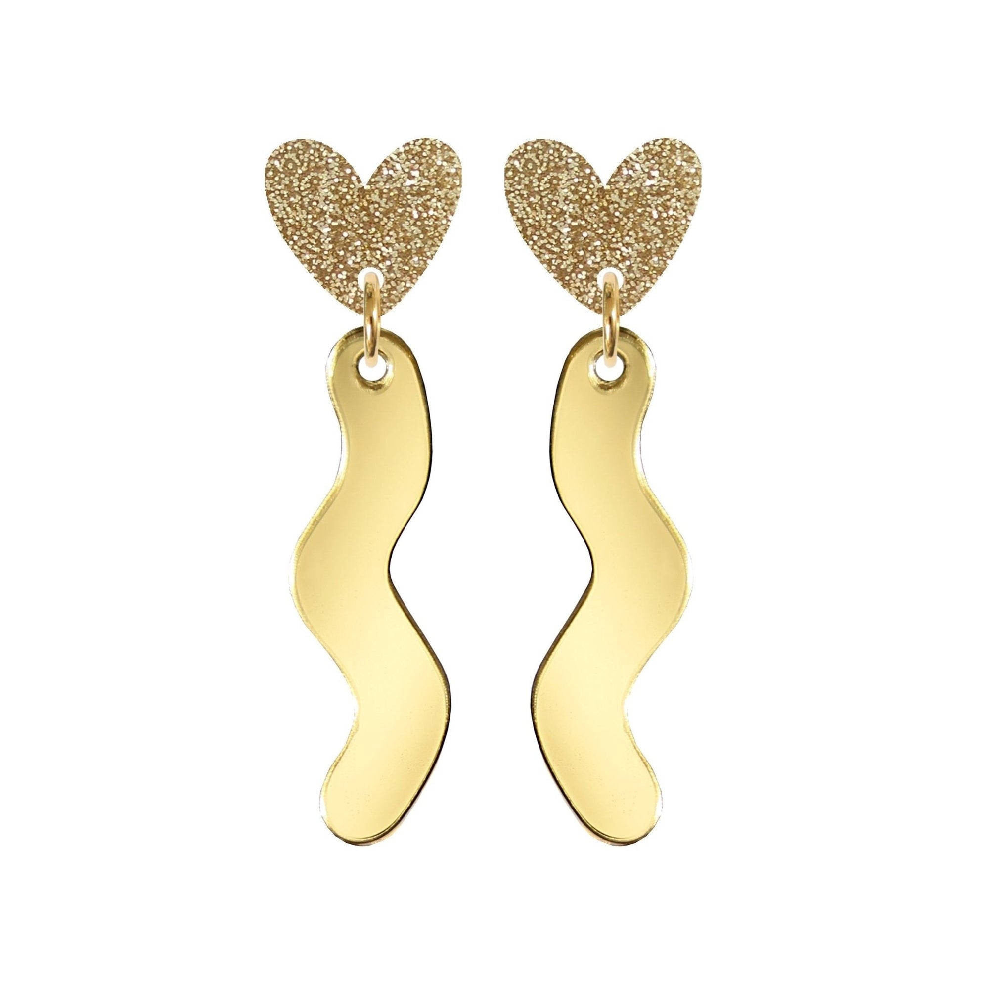 Squiggle Heart Drop Studs Gold - Kam Creates Modern Love Store Glasgow