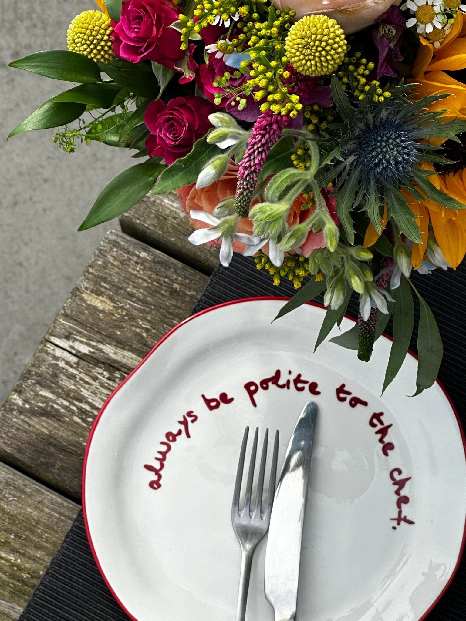 Statement Plate - 'always be polite to the chef.' - MÆGEN Modern Love Store Glasgow