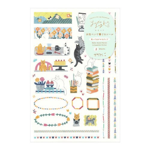 Midori Yuru Log Sticker - 2 Sheets Cat - sticker Midori Modern Love Store Glasgow