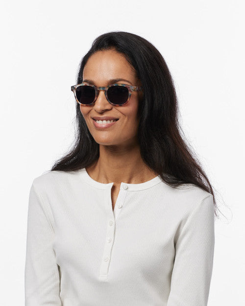 IZIPIZI #C blue tortoise sunglasses — overhead view