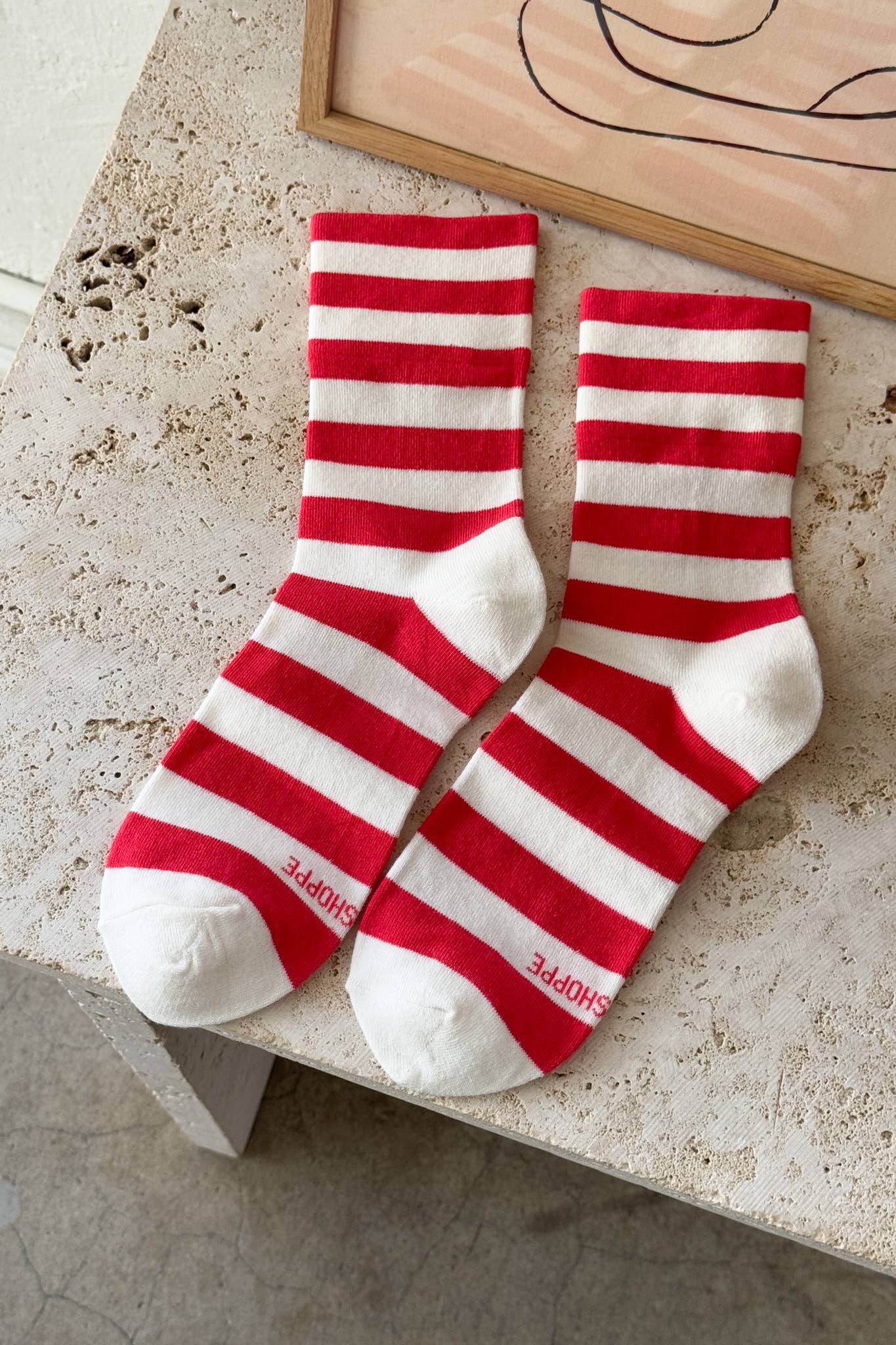Wally Socks: Wide / Red Stripe - Le Bon Shoppe Modern Love Store Glasgow
