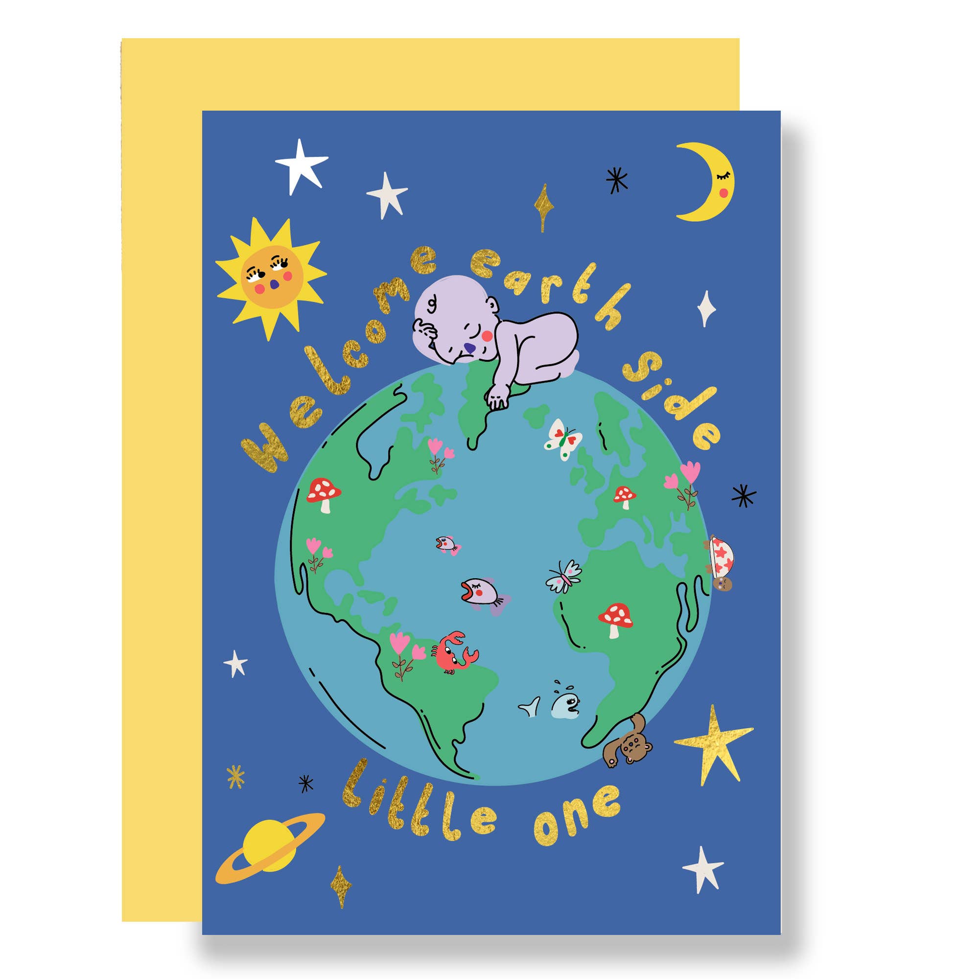 Welcome earth side little one, new baby card - Eat the Moon Modern Love Store Glasgow