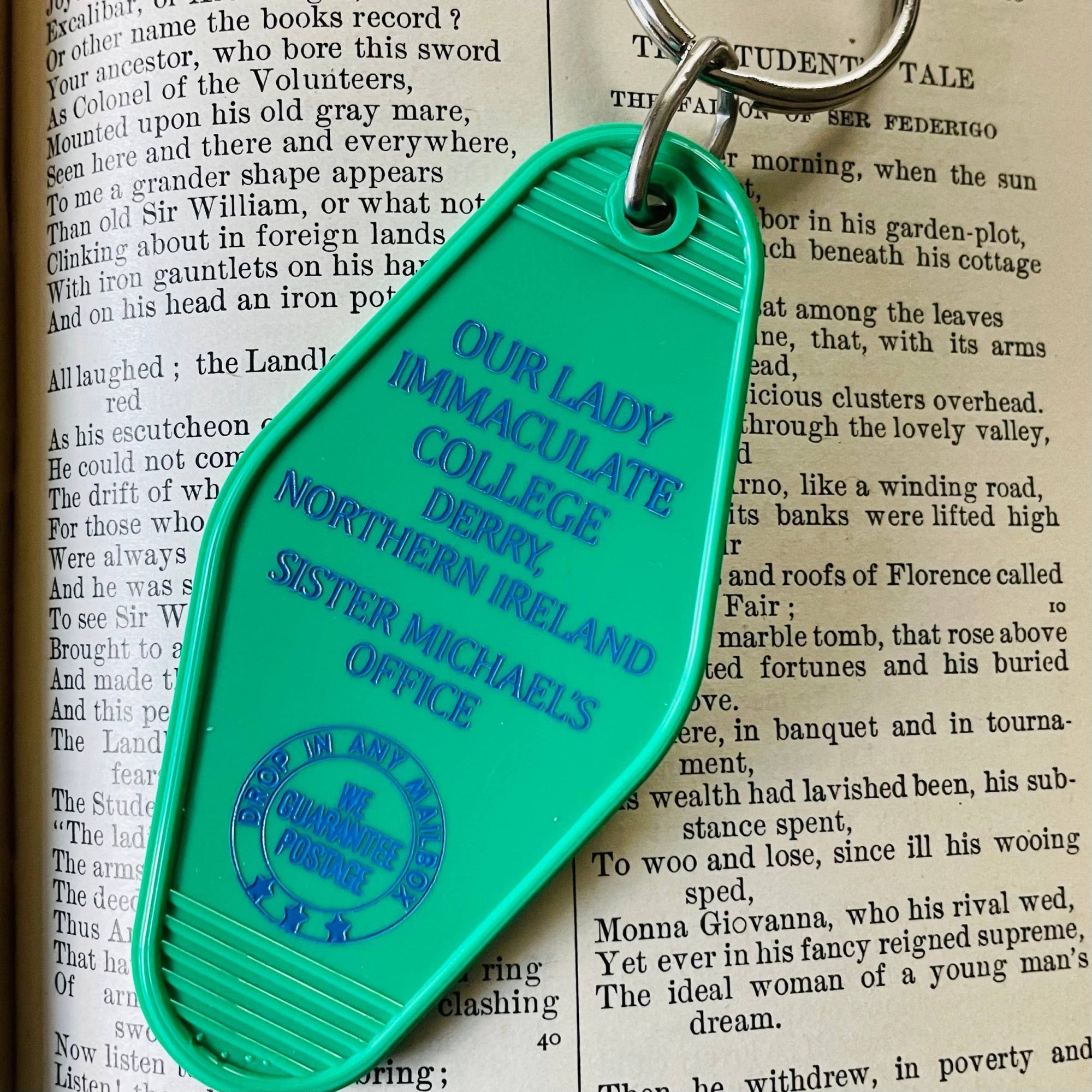 Motel Key Fob - Derry Girls Our Lady Immaculate College - The 3 Sisters Design Co. Modern Love Store Glasgow