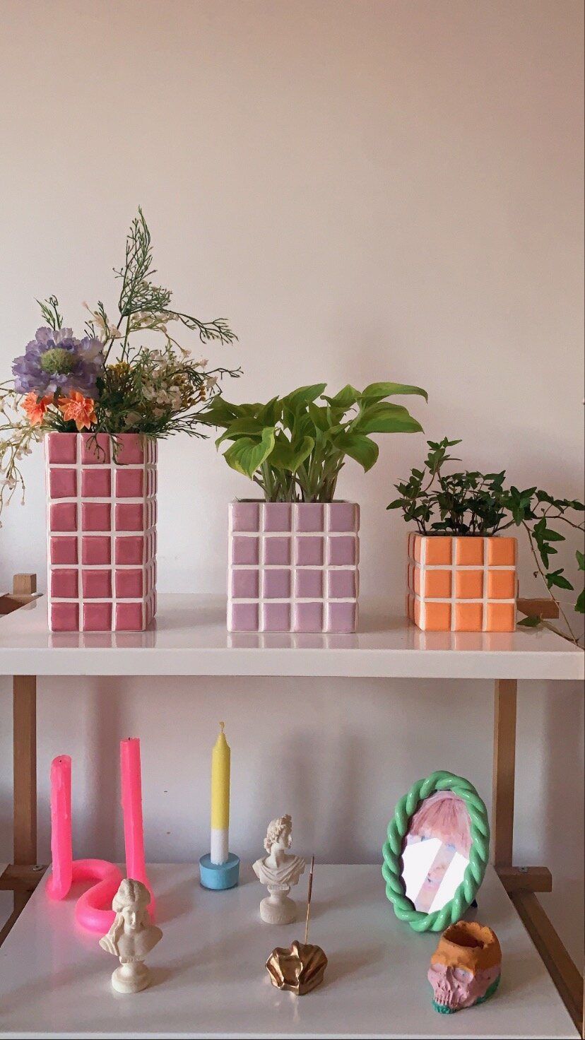 Tiled Planter Orange - Vases &K Amsterdam Modern Love Store Glasgow